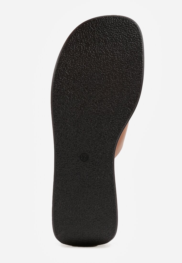 Jasnobrązowe Klapki Japonki na Koturnie w Stylu Drewniaków Triaqueena