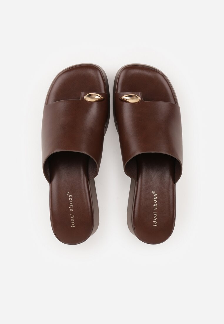 Brązowe Klapki Japonki na Koturnie w Stylu Drewniaków Triaqueena