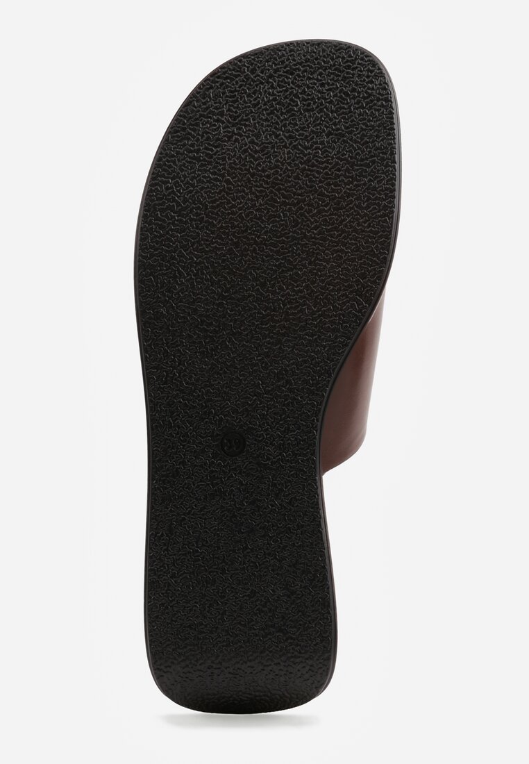 Brązowe Klapki Japonki na Koturnie w Stylu Drewniaków Triaqueena