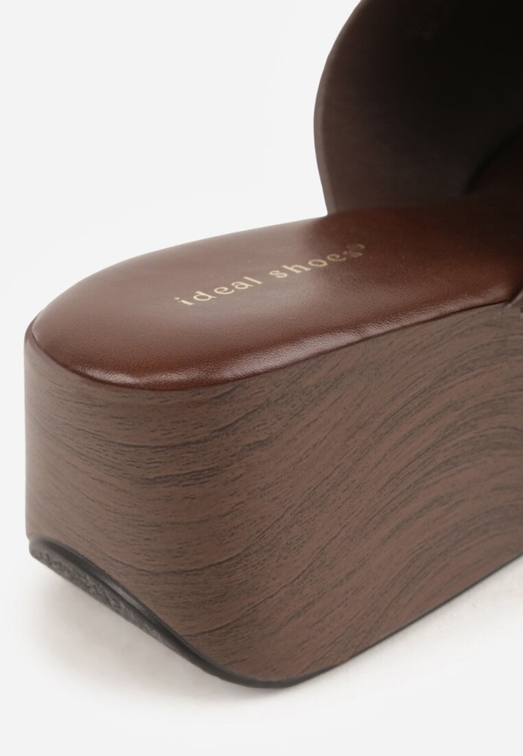 Brązowe Klapki Japonki na Koturnie w Stylu Drewniaków Triaqueena