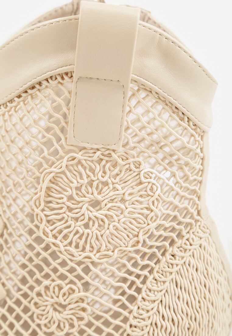 Beżowe Botki Kowbojki na Stożku z Ażurową Cholewką z Haftem Isarna