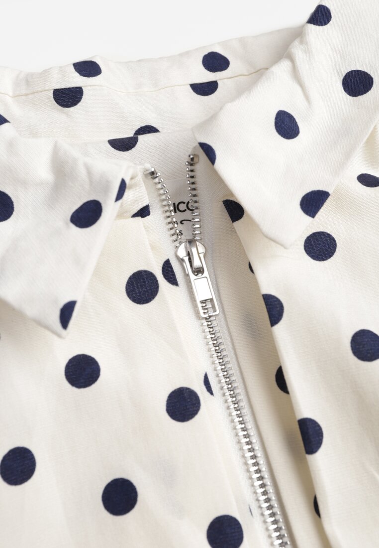 Jasnobeżowa Nietoperzowa Bluza z Wiskozą w Kropki z Kołnierzykiem Meze