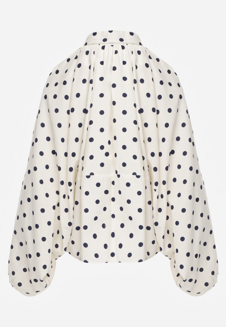 Jasnobeżowa Nietoperzowa Bluza z Wiskozą w Kropki z Kołnierzykiem Meze