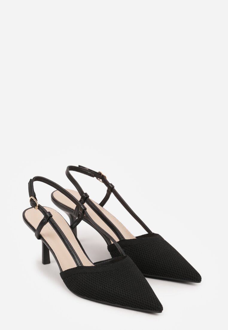 Czarne Ażurowe Sandały na Szpilce Typu Slingback Pavidia