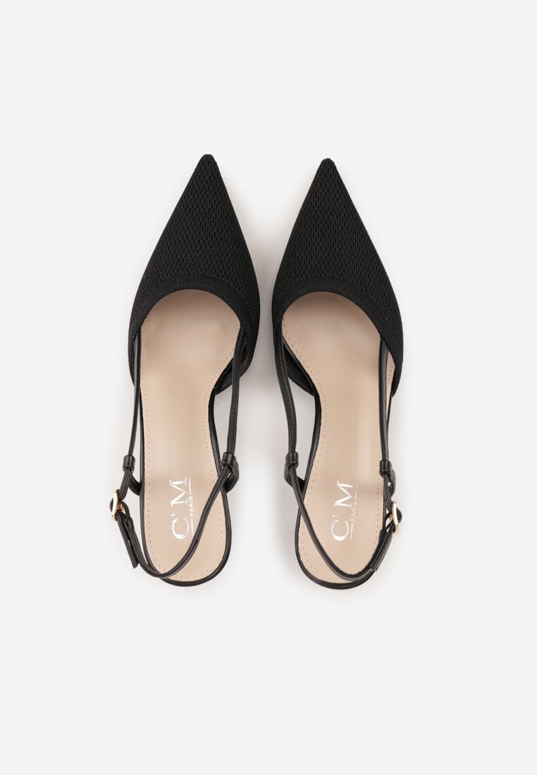 Czarne Ażurowe Sandały na Szpilce Typu Slingback Pavidia
