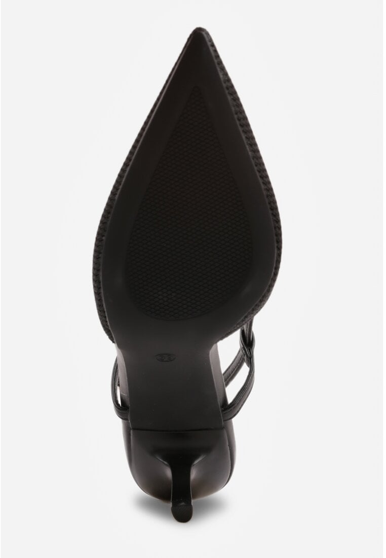 Czarne Ażurowe Sandały na Szpilce Typu Slingback Pavidia