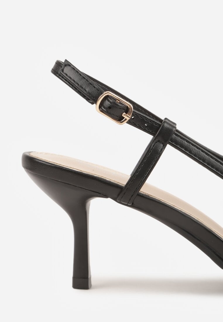 Czarne Ażurowe Sandały na Szpilce Typu Slingback Pavidia