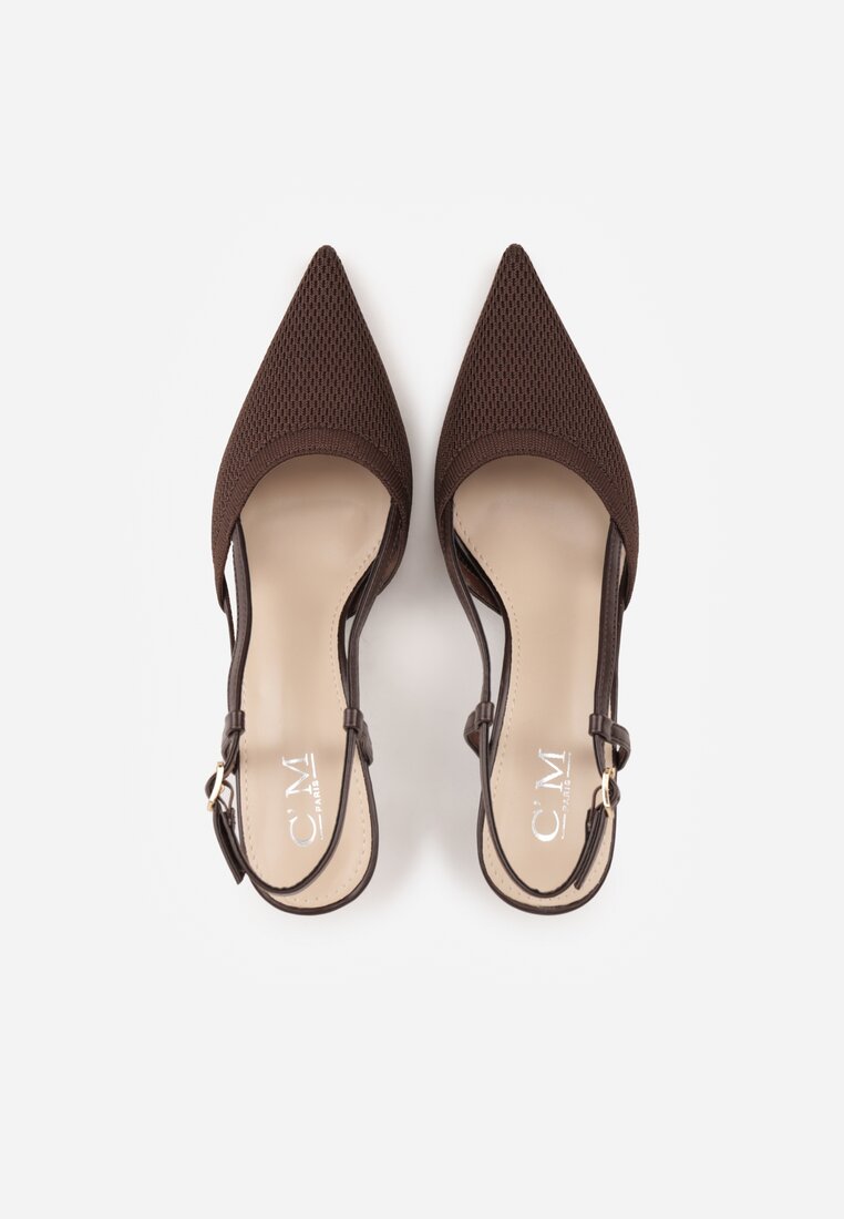 Brązowe Ażurowe Sandały na Szpilce Typu Slingback Pavidia