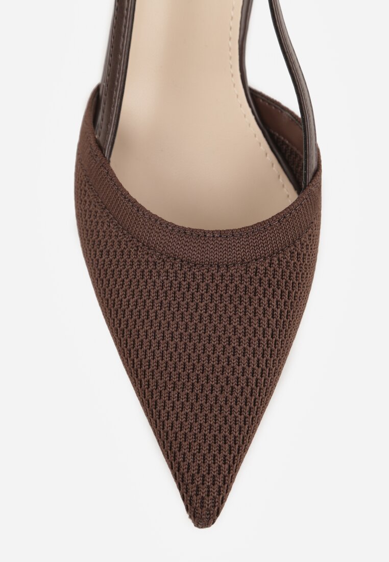 Brązowe Ażurowe Sandały na Szpilce Typu Slingback Pavidia