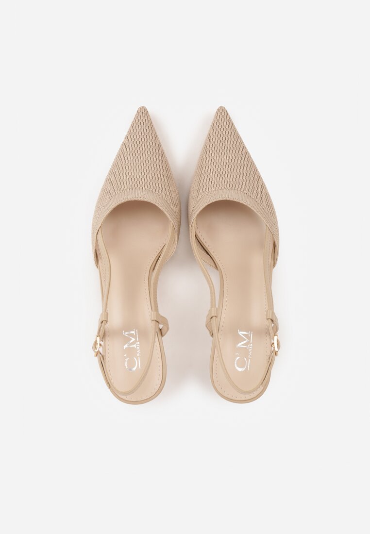 Beżowe Ażurowe Sandały na Szpilce Typu Slingback Pavidia