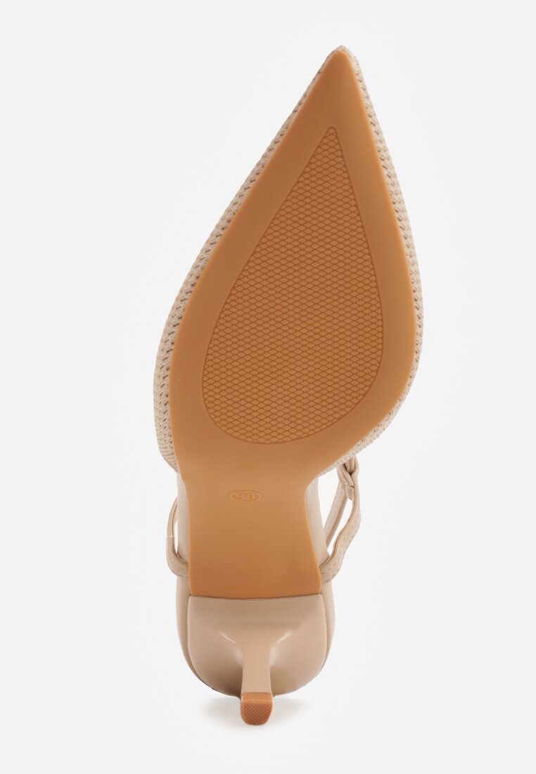 Beżowe Ażurowe Sandały na Szpilce Typu Slingback Pavidia