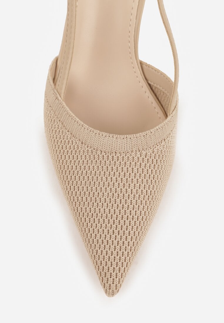 Beżowe Ażurowe Sandały na Szpilce Typu Slingback Pavidia