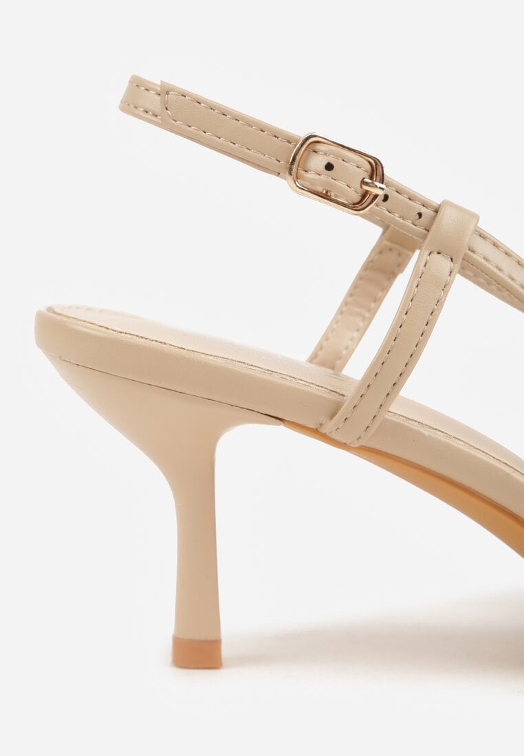 Beżowe Ażurowe Sandały na Szpilce Typu Slingback Pavidia