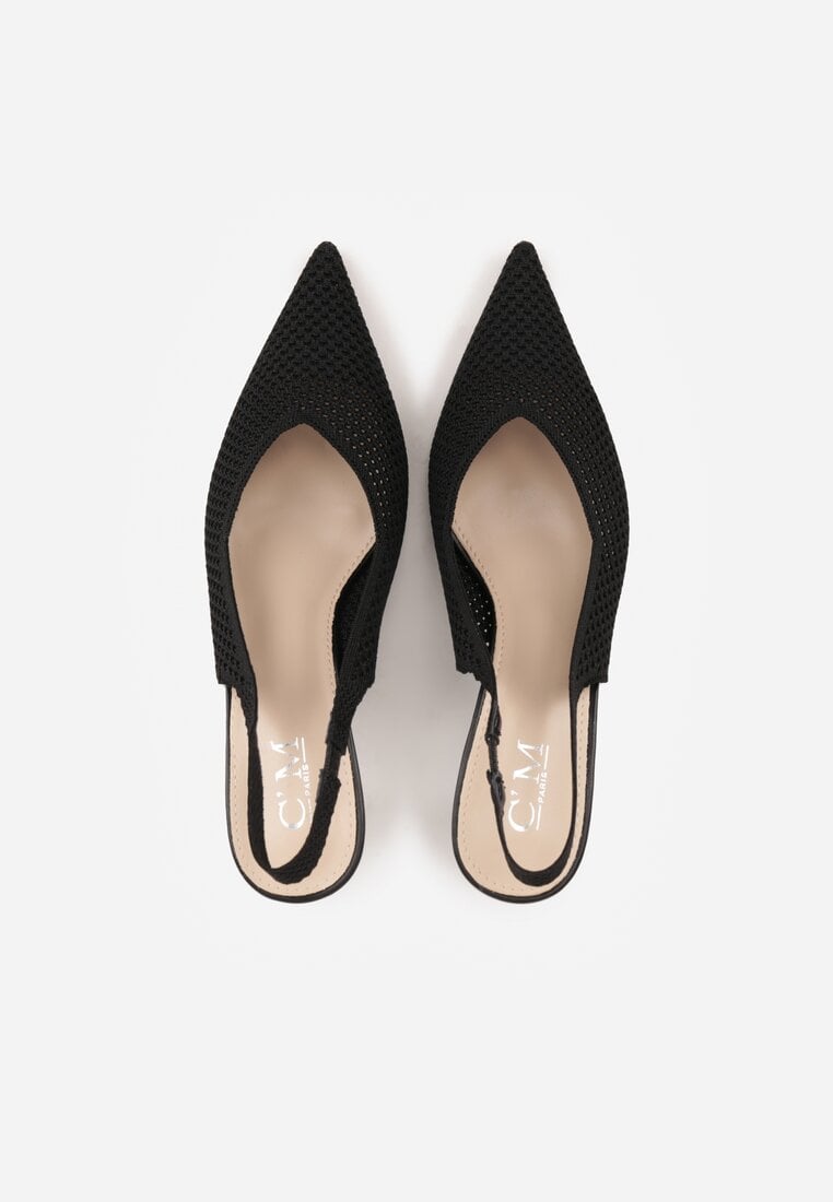 Czarne Sandały Slingback z Ażurową Cholewką i Szpiczastym Noskiem Beethovia