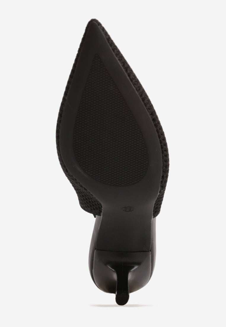 Czarne Sandały Slingback z Ażurową Cholewką i Szpiczastym Noskiem Beethovia