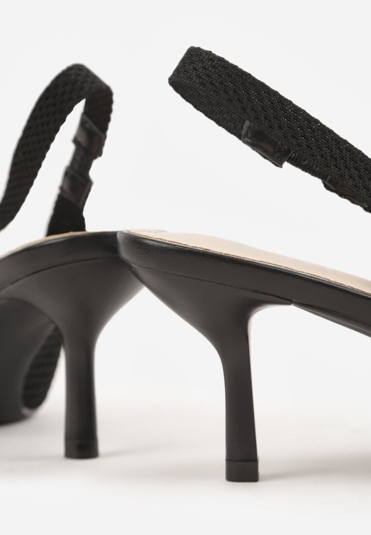 Czarne Sandały Slingback z Ażurową Cholewką i Szpiczastym Noskiem Beethovia