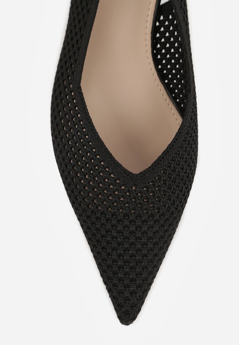 Czarne Sandały Slingback z Ażurową Cholewką i Szpiczastym Noskiem Beethovia