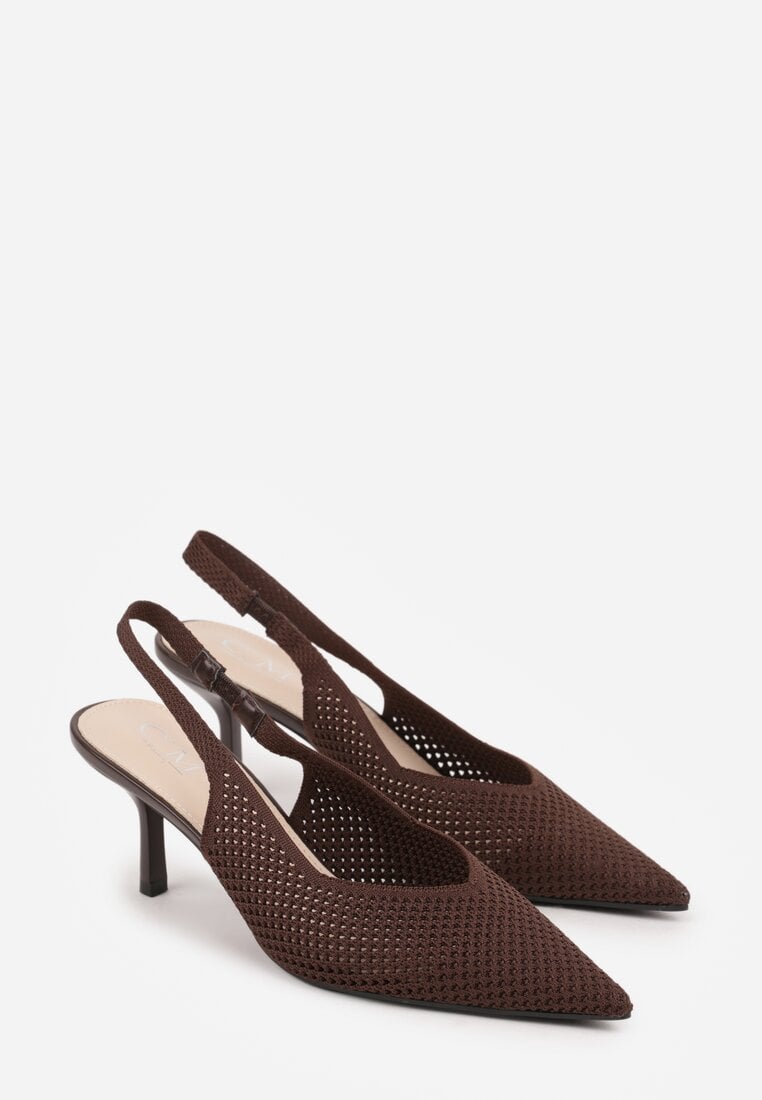 Brązowe Sandały Slingback z Ażurową Cholewką i Szpiczastym Noskiem Beethovia