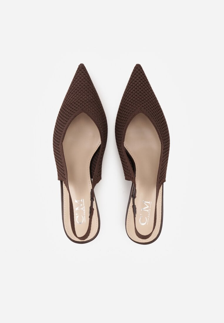 Brązowe Sandały Slingback z Ażurową Cholewką i Szpiczastym Noskiem Beethovia