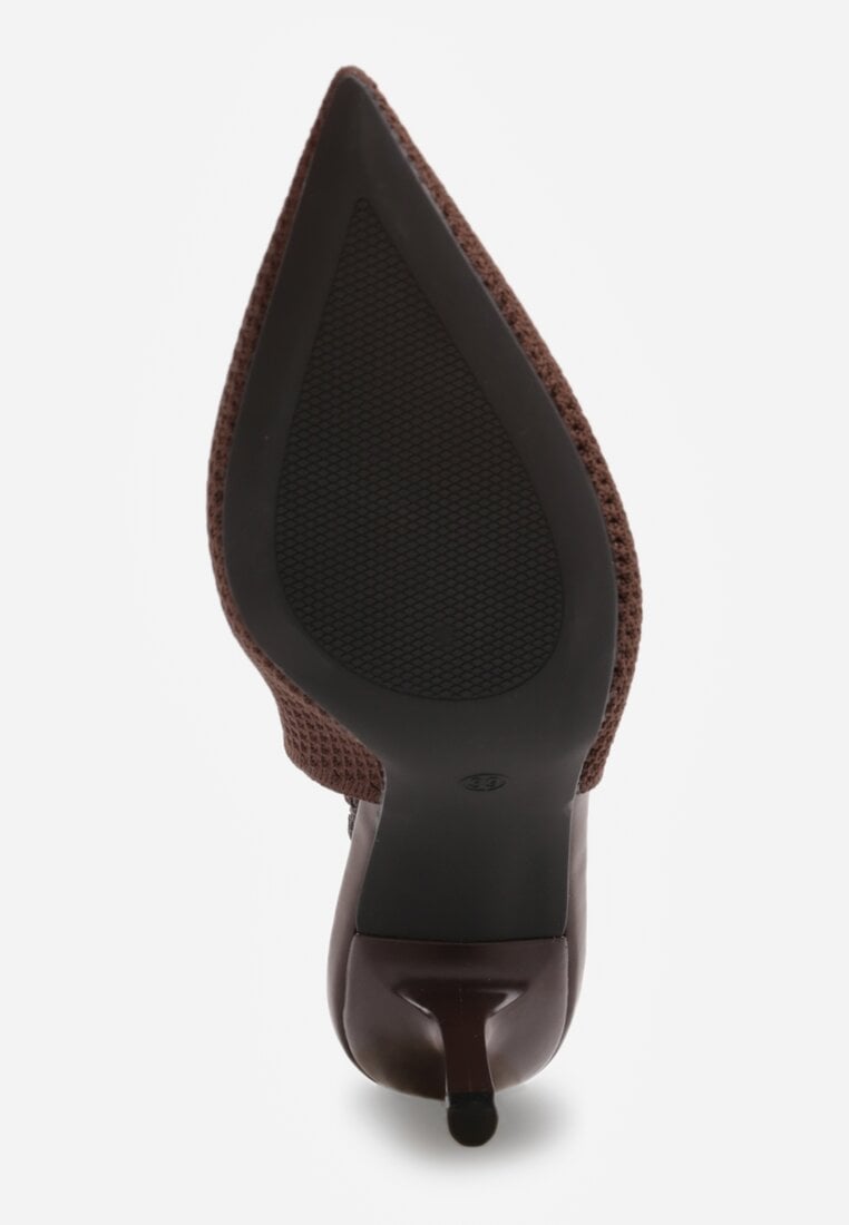 Brązowe Sandały Slingback z Ażurową Cholewką i Szpiczastym Noskiem Beethovia