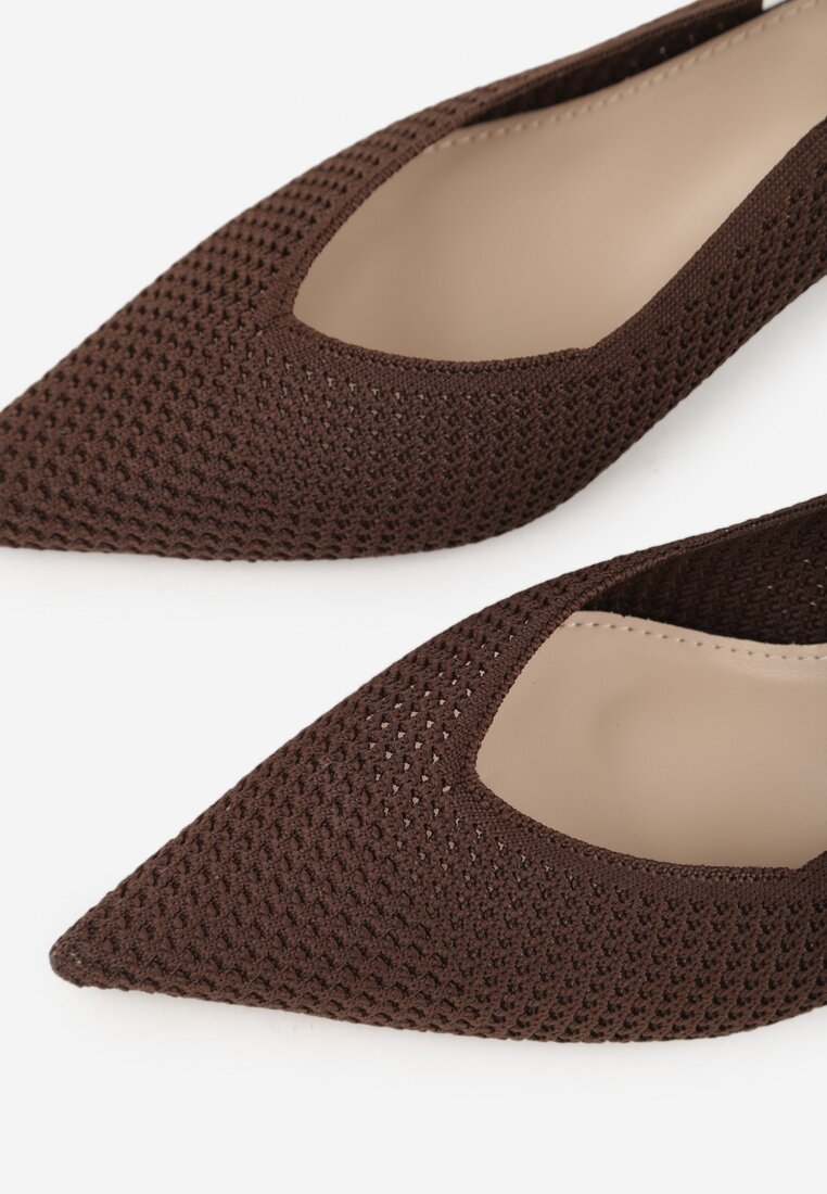 Brązowe Sandały Slingback z Ażurową Cholewką i Szpiczastym Noskiem Beethovia