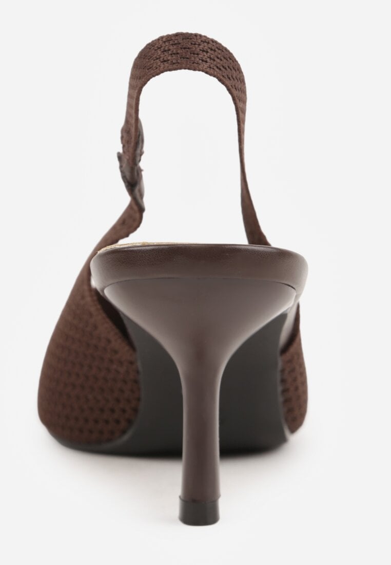 Brązowe Sandały Slingback z Ażurową Cholewką i Szpiczastym Noskiem Beethovia