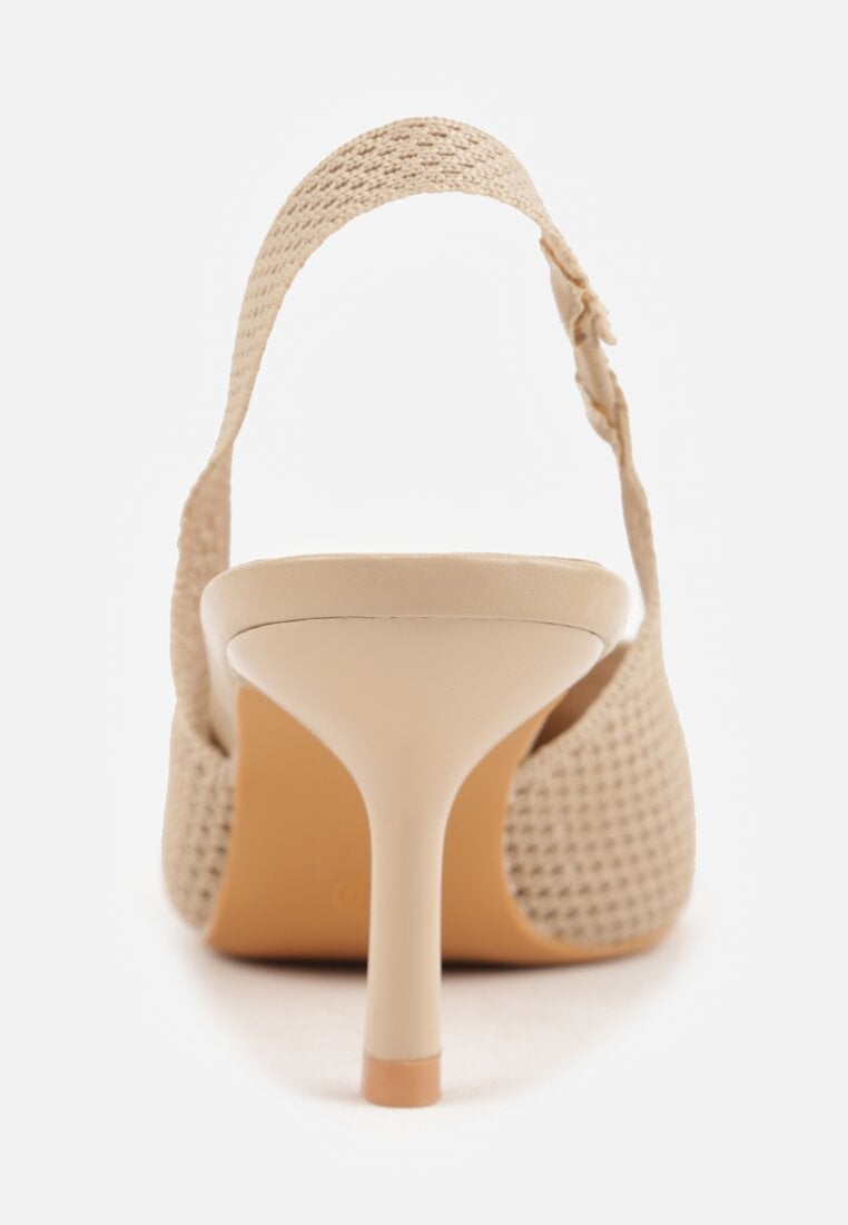 Beżowe Sandały Slingback z Ażurową Cholewką i Szpiczastym Noskiem Beethovia