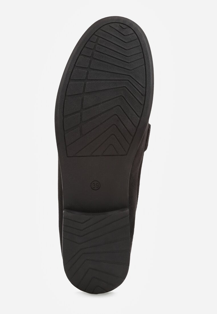 Czarne Mokasyny z Imitacji Zamszu z Aplikacją w Kształcie Kokardy z Frędzlami Edea