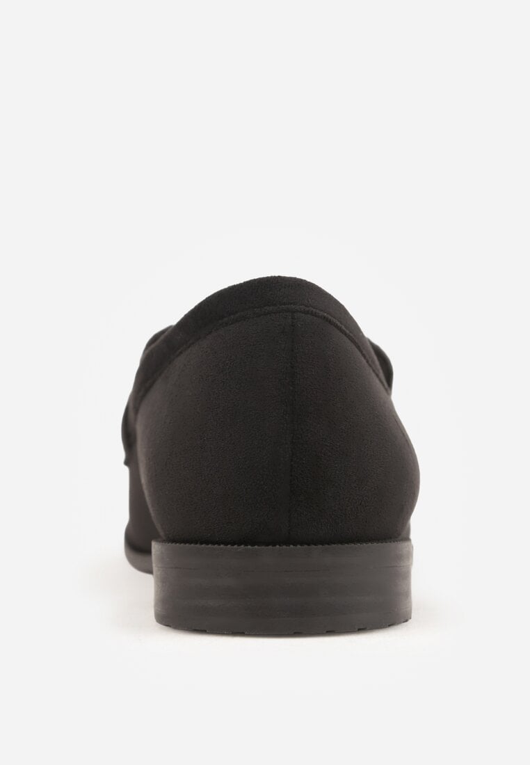 Czarne Mokasyny z Imitacji Zamszu z Aplikacją w Kształcie Kokardy z Frędzlami Edea