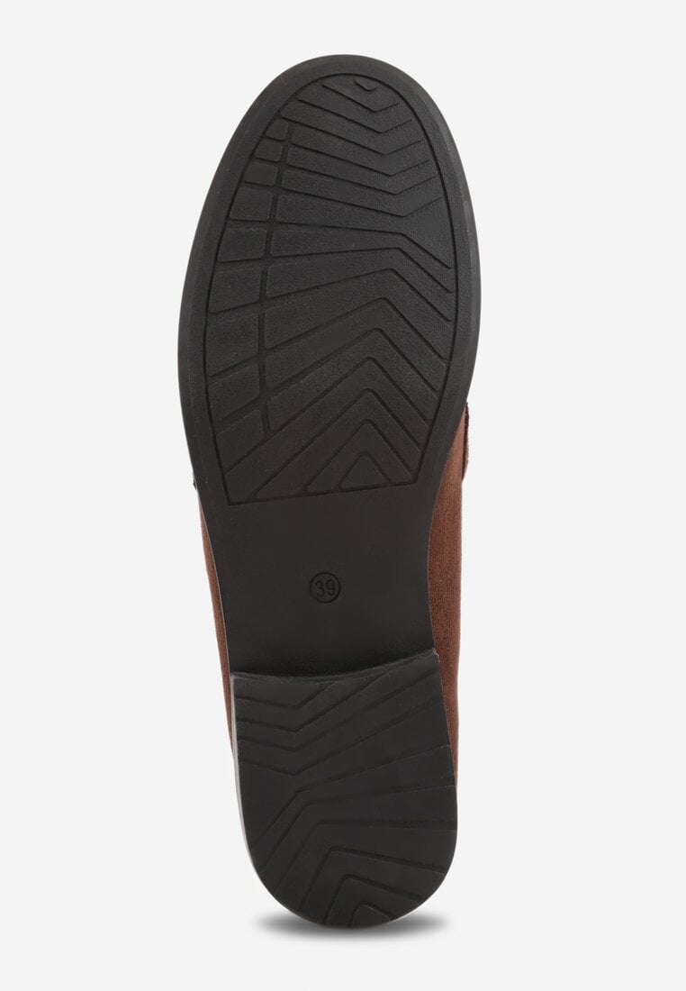 Brązowe Mokasyny z Imitacji Zamszu z Aplikacją w Kształcie Kokardy z Frędzlami Edea