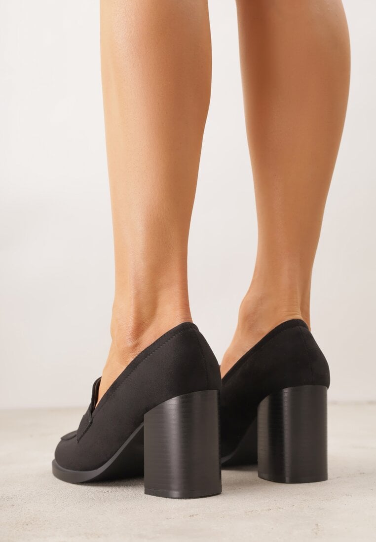 Czarne Półbuty Mokasyny na Słupku z Geometryczną Wstawką Edalinae