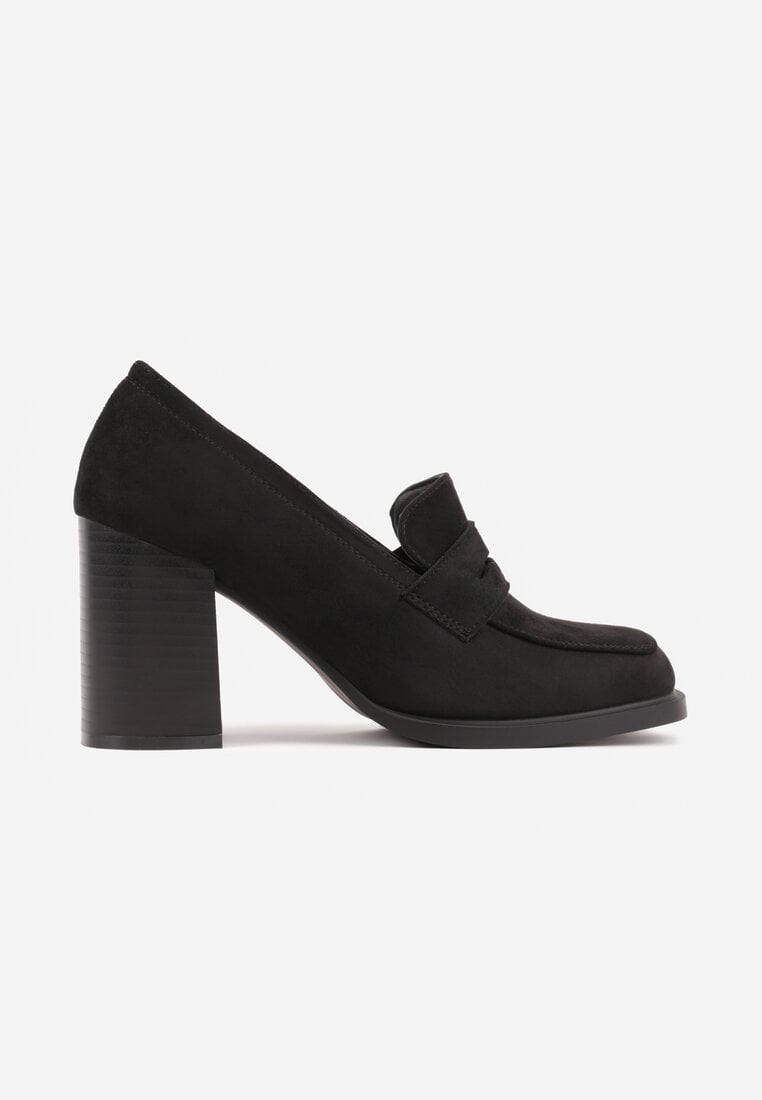 Czarne Półbuty Mokasyny na Słupku z Geometryczną Wstawką Edalinae