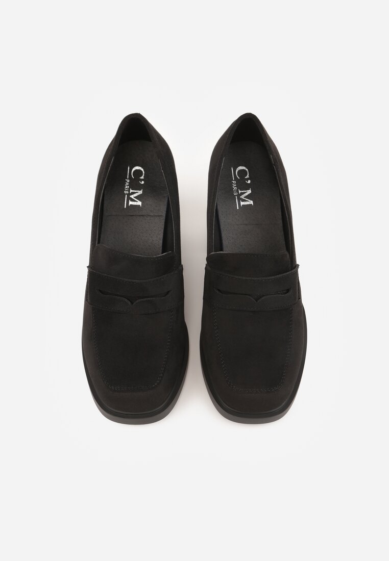 Czarne Półbuty Mokasyny na Słupku z Geometryczną Wstawką Edalinae