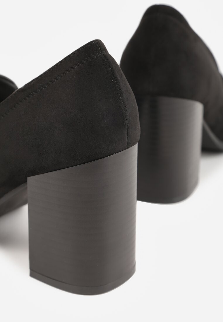 Czarne Półbuty Mokasyny na Słupku z Geometryczną Wstawką Edalinae