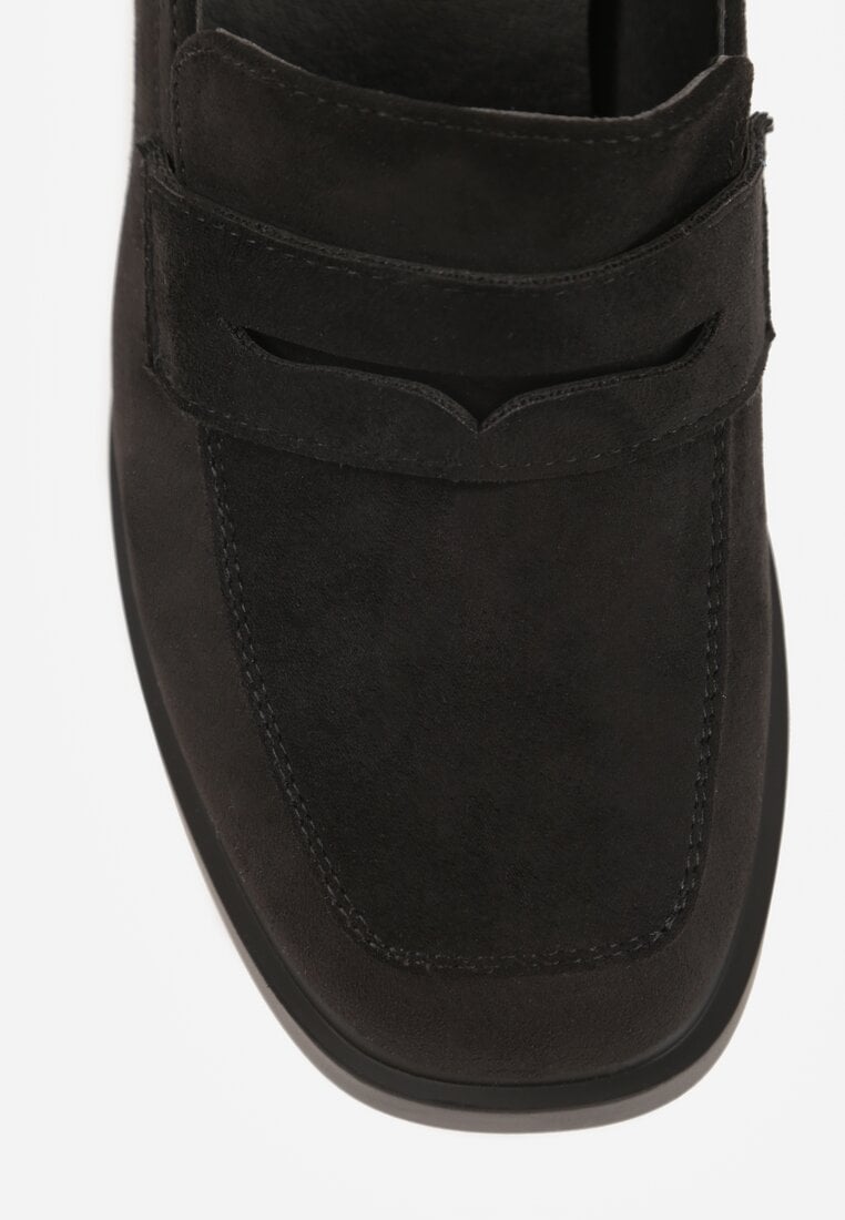 Czarne Półbuty Mokasyny na Słupku z Geometryczną Wstawką Edalinae