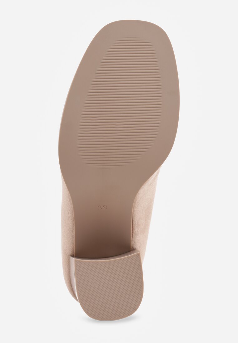 Beżowe Półbuty Mokasyny na Słupku z Geometryczną Wstawką Edalinae