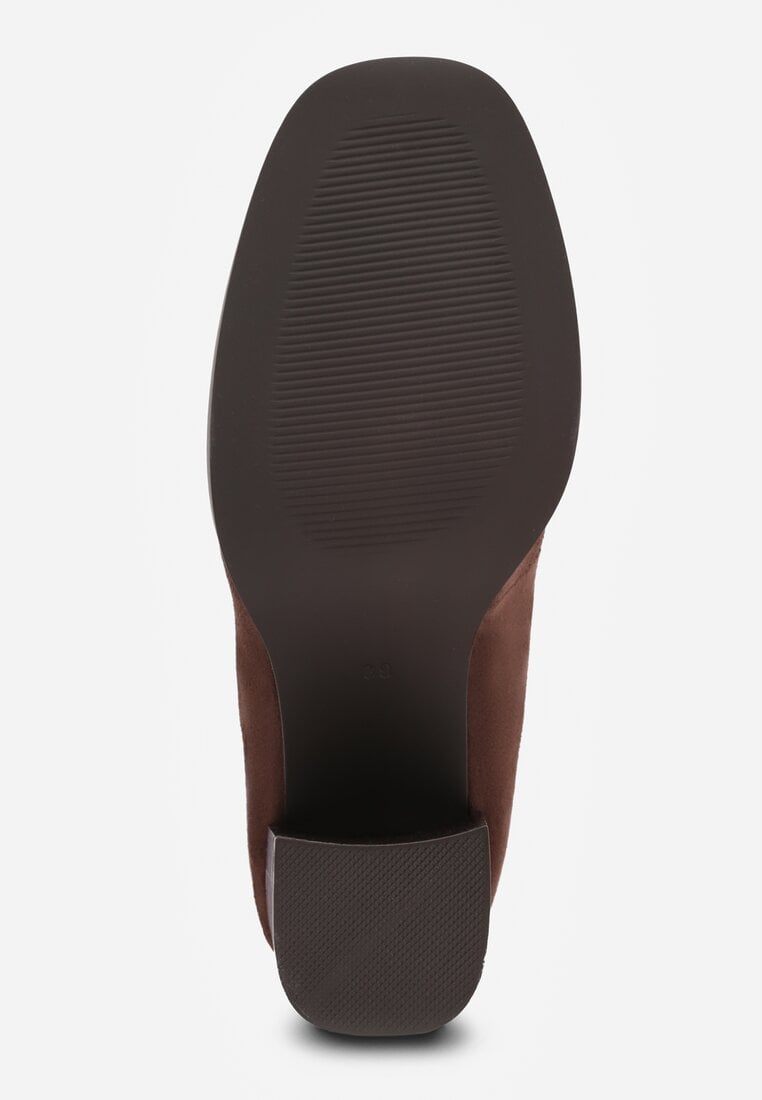 Brązowe Półbuty Mokasyny na Słupku z Geometryczną Wstawką Edalinae