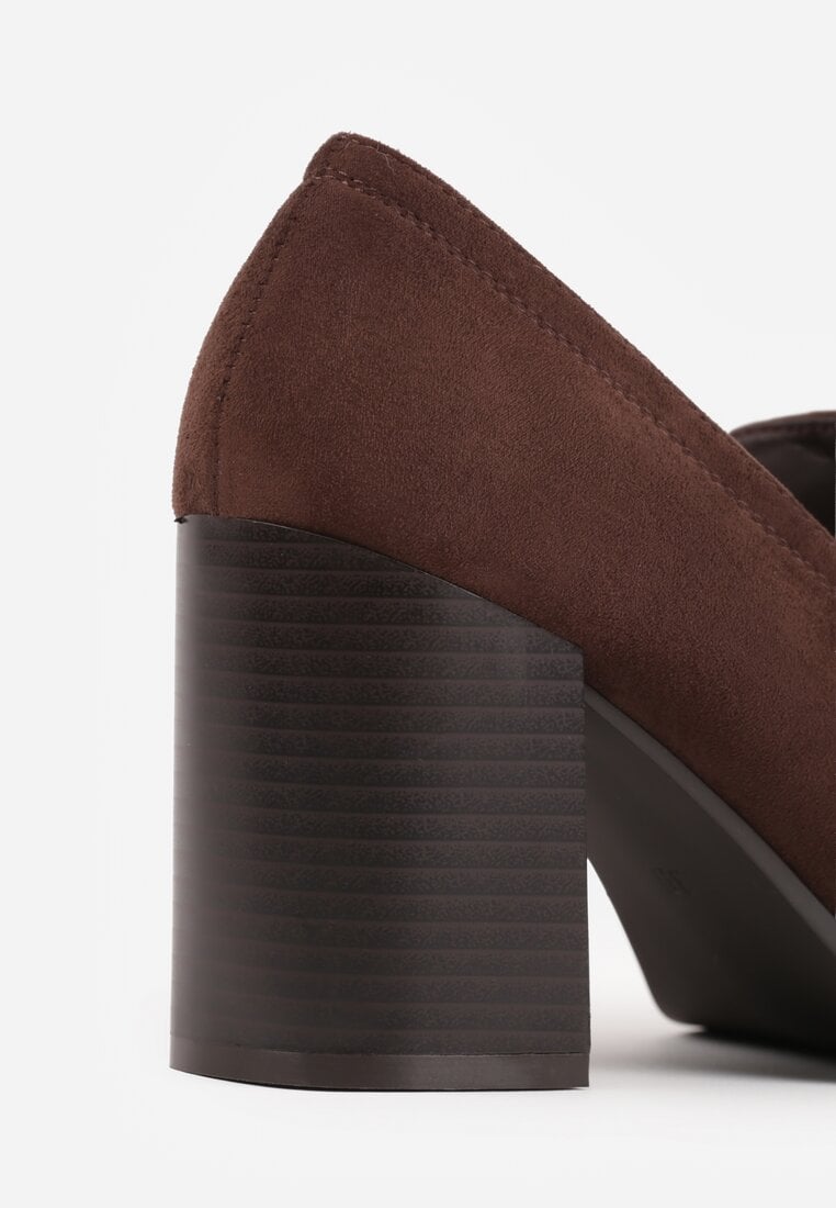 Brązowe Półbuty Mokasyny na Słupku z Geometryczną Wstawką Edalinae