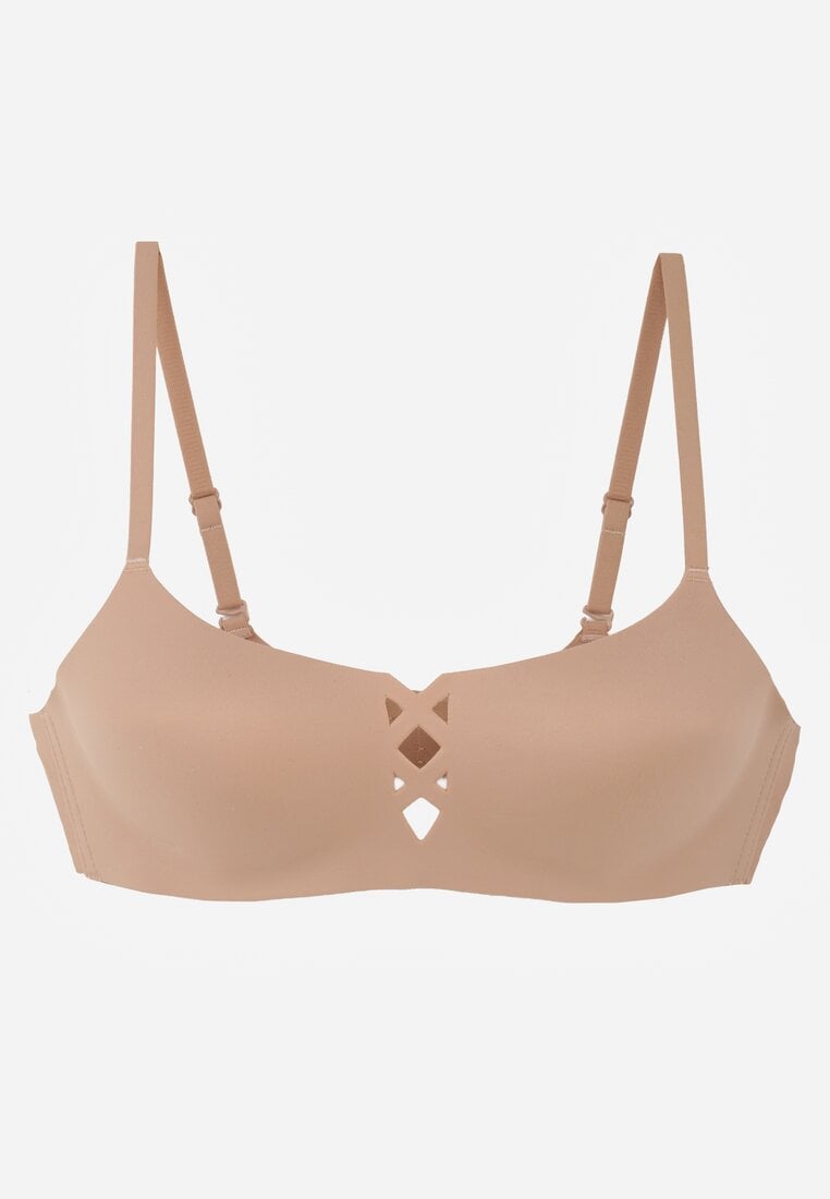 Ciemnobeżowy Biustonosz o Gładkim Wykończeniu z Imitacją Wiązania Azisene