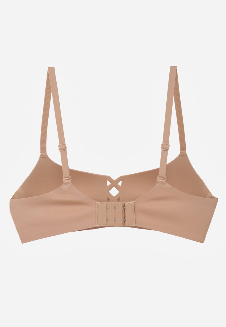 Ciemnobeżowy Biustonosz o Gładkim Wykończeniu z Imitacją Wiązania Azisene