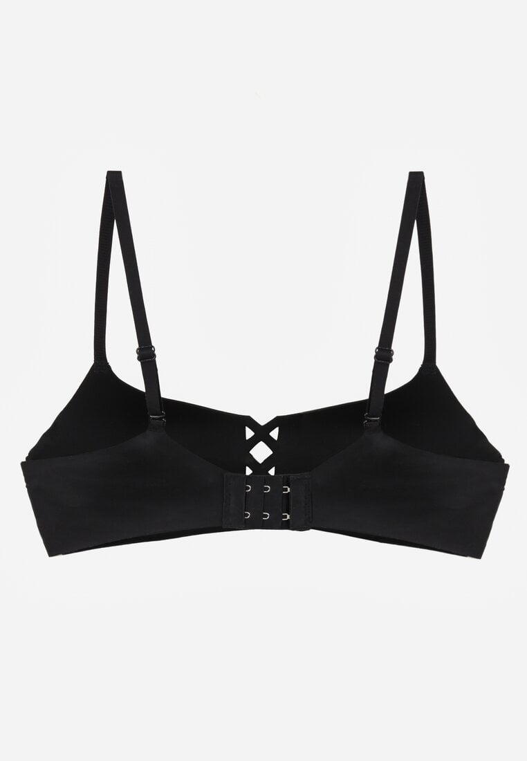 Czarny Biustonosz o Gładkim Wykończeniu z Imitacją Wiązania Azisene