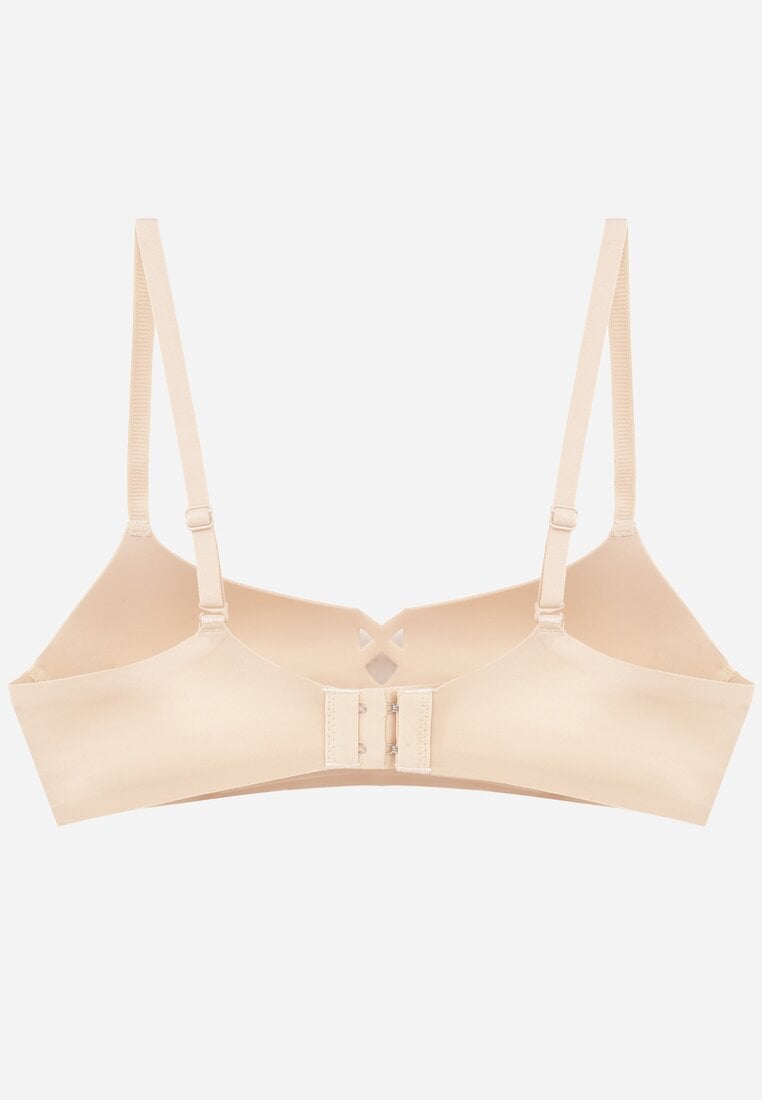 Beżowy Biustonosz o Gładkim Wykończeniu z Imitacją Wiązania Azisene