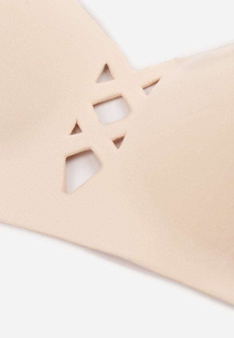 Beżowy Biustonosz o Gładkim Wykończeniu z Imitacją Wiązania Azisene