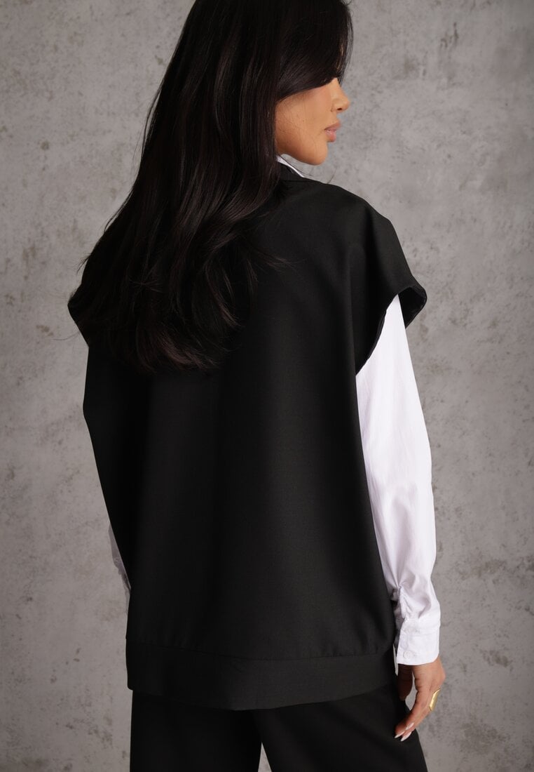 Czarna Dwurzędowa Kamizelka Oversize o Garniturowym Kroju Edoriela