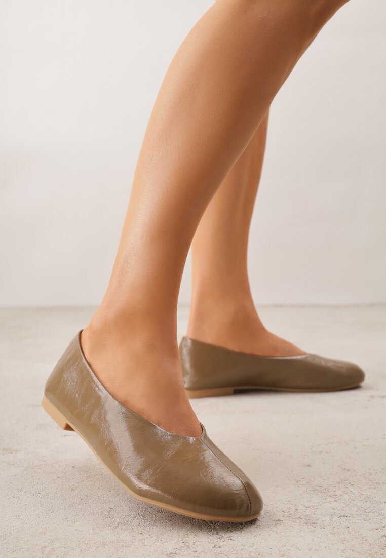 Zielone Gładkie Balerinki Basic z Zaokrąglonym Noskiem Kaleta