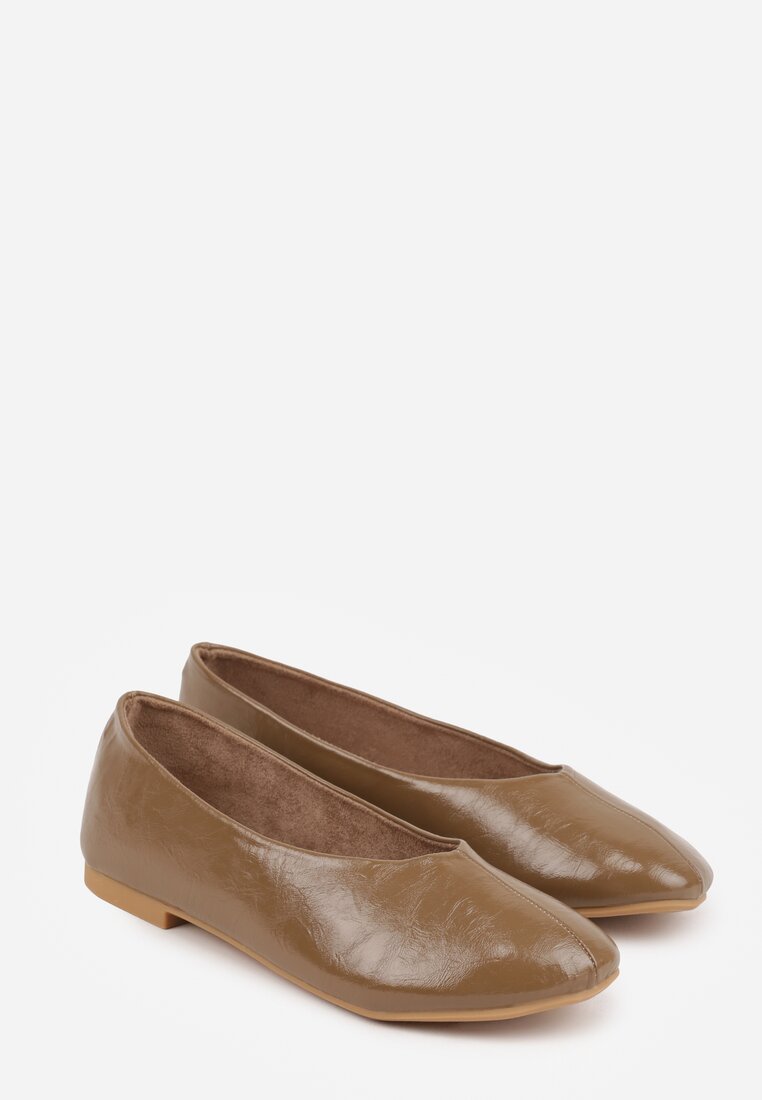 Zielone Gładkie Balerinki Basic z Zaokrąglonym Noskiem Kaleta