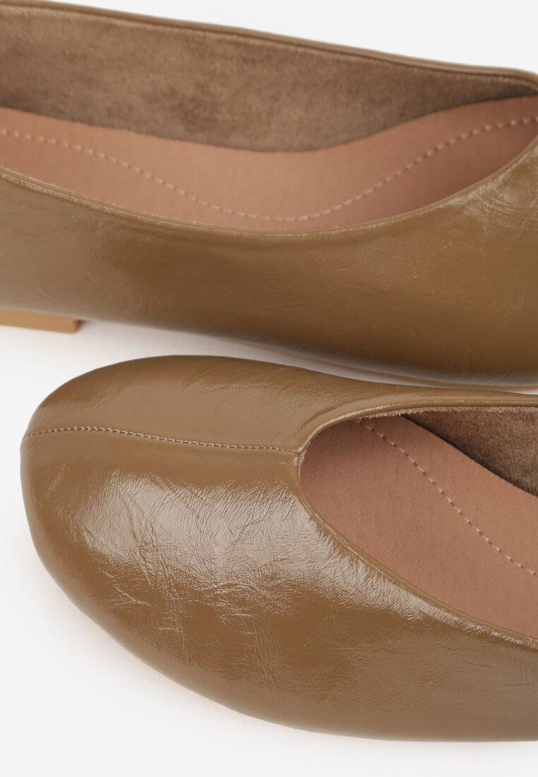 Zielone Gładkie Balerinki Basic z Zaokrąglonym Noskiem Kaleta