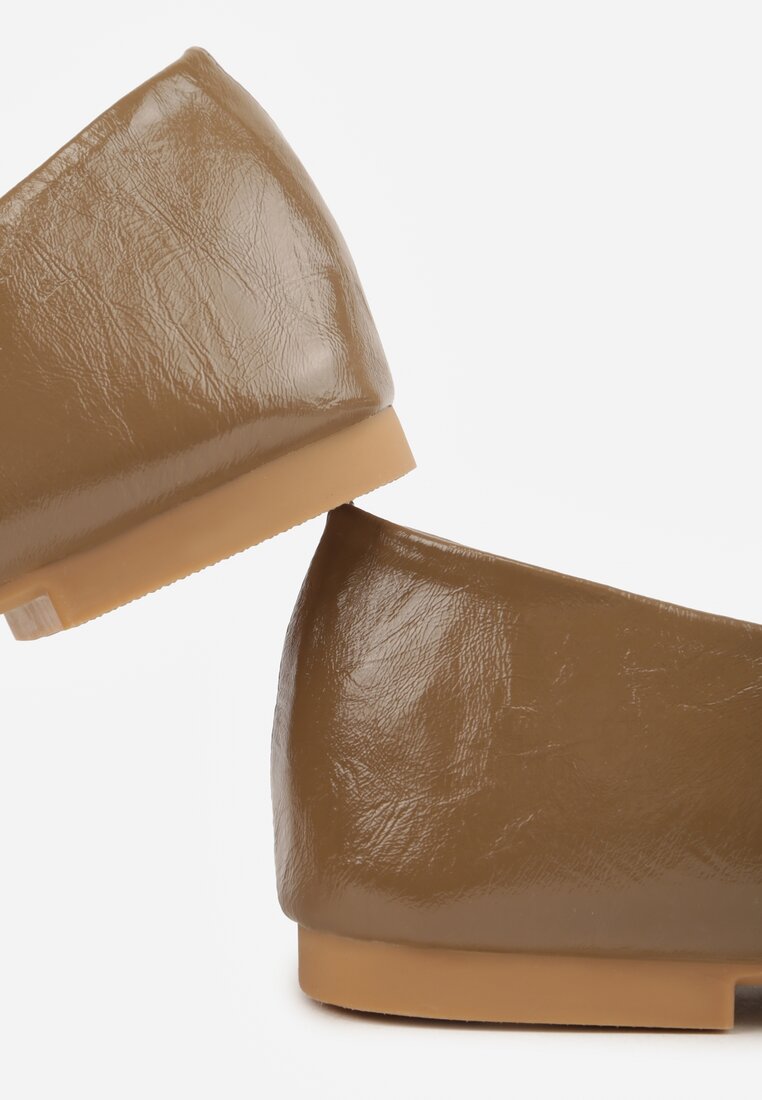 Zielone Gładkie Balerinki Basic z Zaokrąglonym Noskiem Kaleta