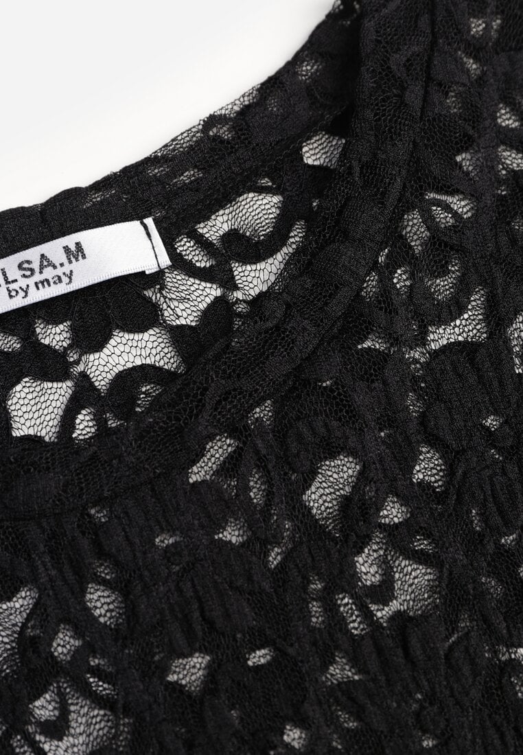 Czarna Bluzka z Koronki o Asymetrycznym Kroju Kortesta
