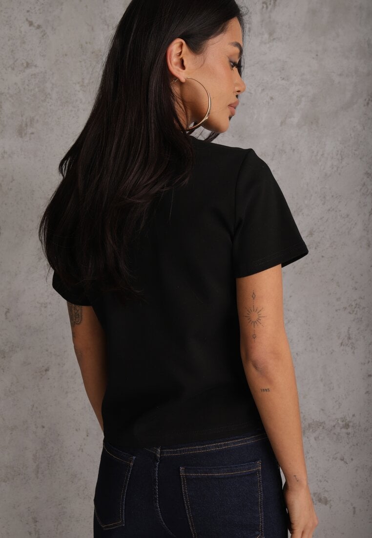 Czarny Casualowy T-shirt z Bawełny Nealiara
